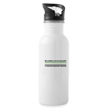 Vorsicht Wer Hasst - LGBTQ Aromantic - Trinkflasche mit integriertem Trinkhalm - Weiß - Rechts