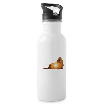 Sommerstrand - Basset Hound - Trinkflasche mit integriertem Trinkhalm - Weiß - Rechts