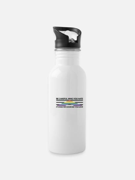 Vorsicht, Wer Hasst - LGBTQ Straight Ally - Trinkflasche mit integriertem Trinkhalm - Weiß