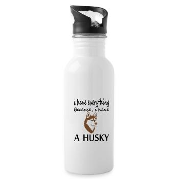 Hund Husky Hundehalter Hundespruch Geschenkidee - Trinkflasche mit integriertem Trinkhalm - Weiß - Rechts