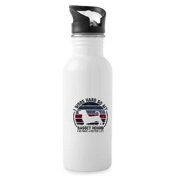 Work Hard Work - Retro Basset Hound - Water bottle with straw - white - Right