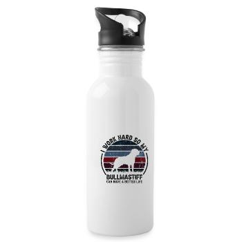 Work Hard - Retro Bullmastiff - Water bottle with straw - white - Right