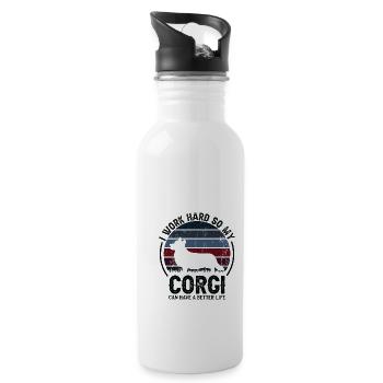 Work hard - Retro Corgi - Water bottle with straw - white - Right