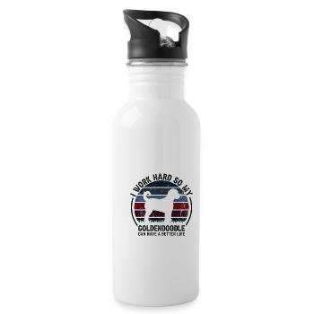 Work Hard Work - Retro Goldendoodle - Water bottle with straw - white - Right
