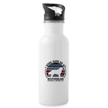 Work Hard Work - Retro Newfoundland - Water bottle with straw - white - Right
