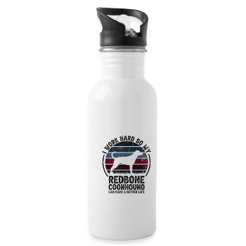 Work Hard Work - Retro Redbone Coonhound - Water bottle with straw - white - Right