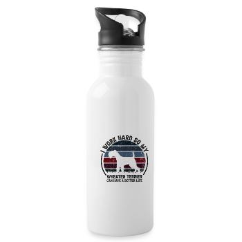 Work Hard - Retro Wheaten Terrier - Water bottle with straw - white - Right