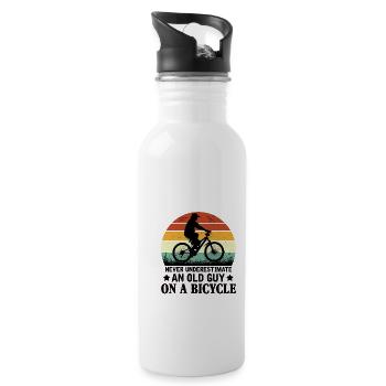 Never underestimate an old man by bike - Water bottle with straw - white - Right