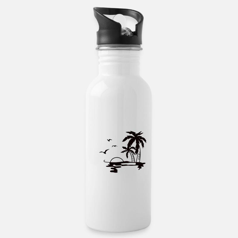 Plage de dessin numérique avec des palmiers - Gourde avec paille intégrée - blanc