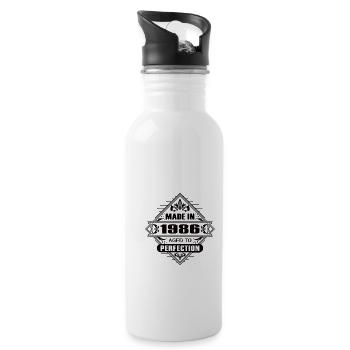 1986 Birthday Born Year 86 Celebration - Water bottle with straw - white - Right