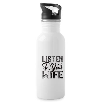Crazy Wife Husband Gift Funny - Water bottle with straw - white - Right