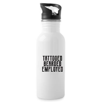 Barbu tatoué employé | Tatouages de barbe - Gourde avec paille intégrée - blanc - Droite