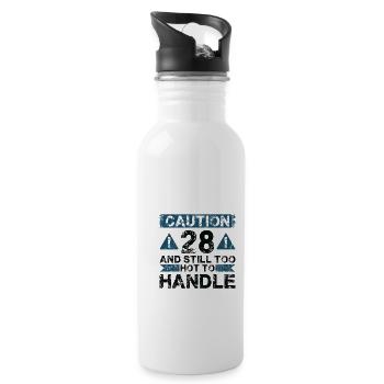 28 Zu Heiß Zum Handeln - 28. Geburtstag - Trinkflasche mit integriertem Trinkhalm - Weiß - Rechts