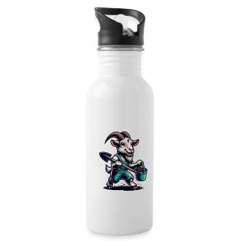 Ziege beim Gärtnern Lustiges Design - Trinkflasche mit integriertem Trinkhalm - Weiß - Rechts