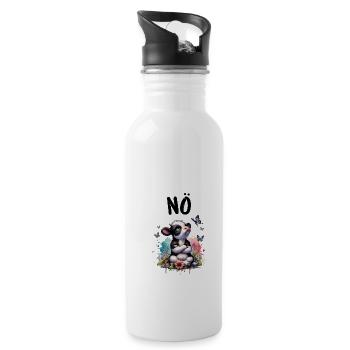 Kuh Spruch Nö für Jungen und Mädchen - Trinkflasche mit integriertem Trinkhalm - Weiß - Rechts