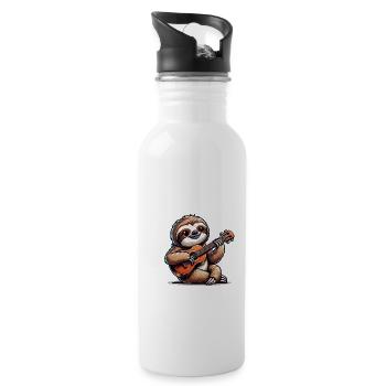 Cute Sloth Guitarist Band Design - Water bottle with straw - white - Right