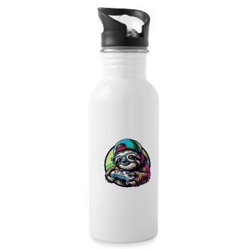 Lustiges Zocker Faultier Gaming Nerd Design - Trinkflasche mit integriertem Trinkhalm - Weiß - Rechts