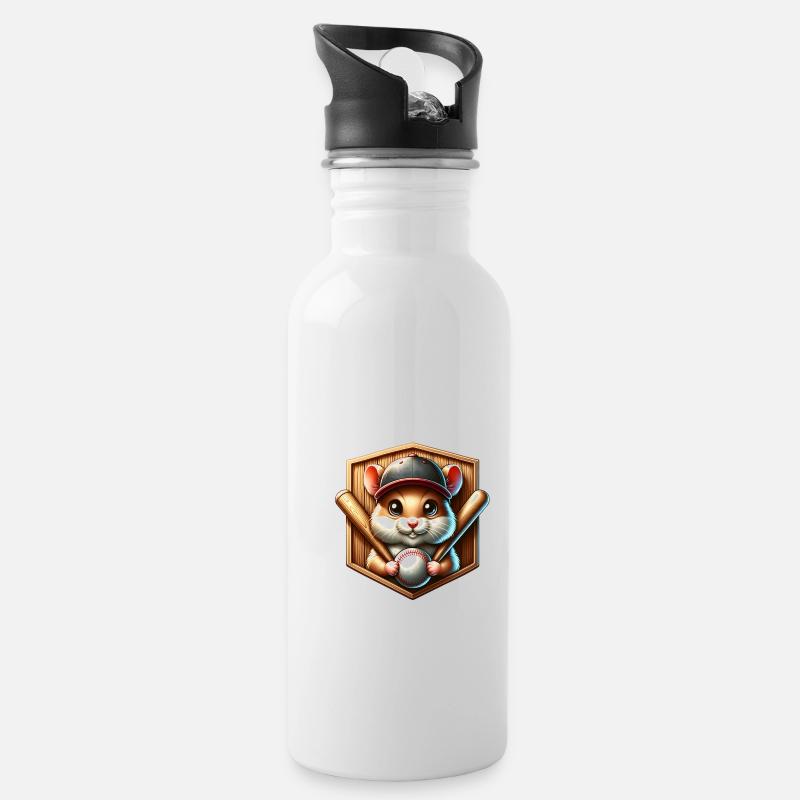 Cooler Hamster Baseballspieler Softball Pitcher - Trinkflasche mit integriertem Trinkhalm - Weiß
