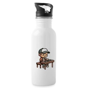Comic Young Piano Player Cool Musical - Water bottle with straw - white - Right