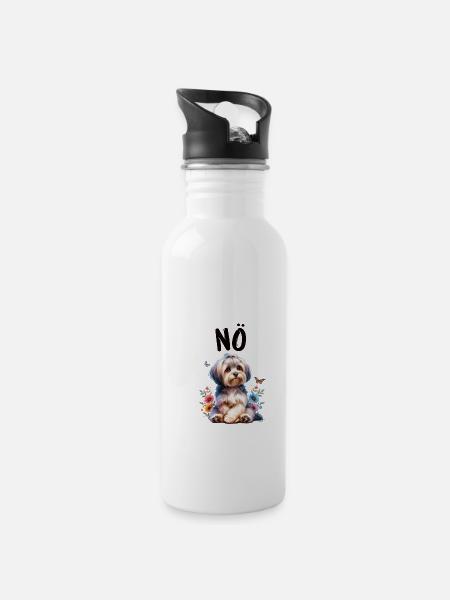 Havanese Lustiger Spruch Nö für Hundeliebhaber - Trinkflasche mit integriertem Trinkhalm - Weiß