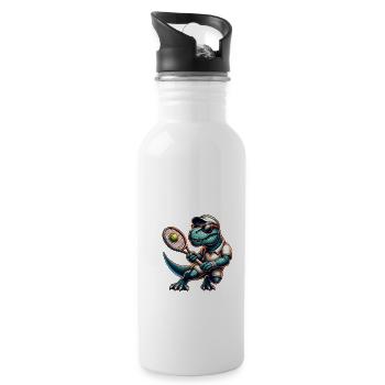 Dinosaur Tennis Spieler Dino Junge Sport - Trinkflasche mit integriertem Trinkhalm - Weiß - Rechts