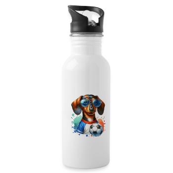 Dachshund Soccer Player Wiener Dog Fan - Trinkflasche mit integriertem Trinkhalm - Weiß - Rechts