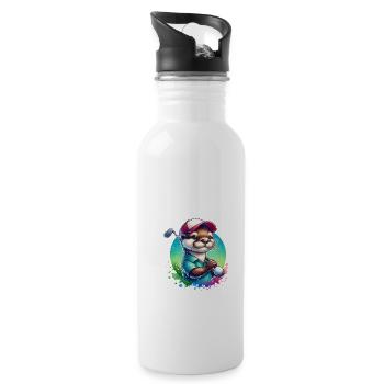 Lustiger Otter Golf Golfer Golfen - Trinkflasche mit integriertem Trinkhalm - Weiß - Rechts