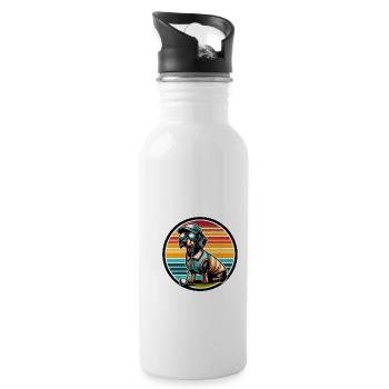 Lustiger Golfhund Dackel Golfer Golfen - Trinkflasche mit integriertem Trinkhalm - Weiß - Rechts