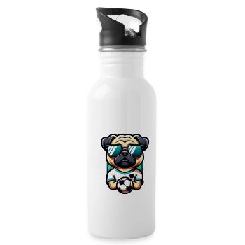Pug Soccer Dog Player Ball Master Fan - Water bottle with straw - white - Right