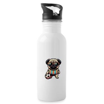 Pug Dog Footballer Ball Champion Fan - Water bottle with straw - white - Right