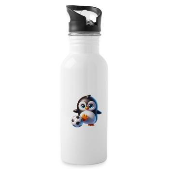 Mignon pingouin joueur de football champion fan - Gourde avec paille intégrée - blanc - Droite