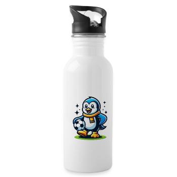Pinguin Fußballspieler Meister Fan Vogel Ball - Trinkflasche mit integriertem Trinkhalm - Weiß - Rechts