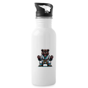 Karate Bär im weißen Gi mit gelbem Gürtel - Trinkflasche mit integriertem Trinkhalm - Weiß - Rechts
