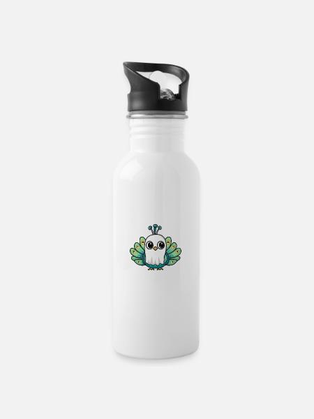 Pfau Vogel Halloween Lustig Geist - Trinkflasche mit integriertem Trinkhalm - Weiß