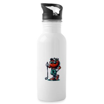 Funny golf tomato with cool sunglasses and - Water bottle with straw - white - Right