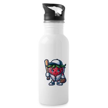 Erdbeer Baseball Spieler Illustration mit Schläger - Trinkflasche mit integriertem Trinkhalm - Weiß - Rechts