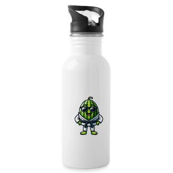 Karate Wassermelone mit Brille im Gi - Trinkflasche mit integriertem Trinkhalm - Weiß - Rechts