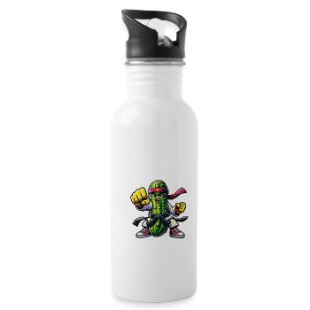 Funny Karate Cucumber Humor Martial Arts - Water bottle with straw - white - Right