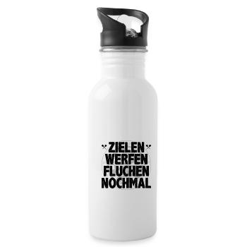 Dartsport Dart Spruch Zielen Werfen Fluchen Darts - Trinkflasche mit integriertem Trinkhalm - Weiß - Rechts