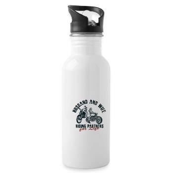 Lustiges Motorrad Geschenk Biker Spruch - Trinkflasche mit integriertem Trinkhalm - Weiß - Rechts