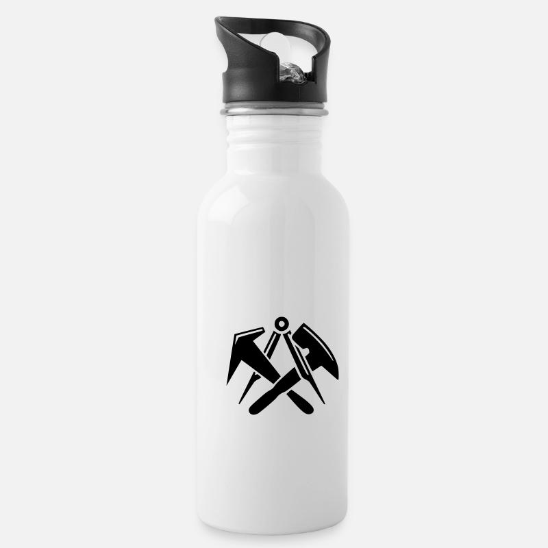 Dachdecker - Zunftzeichen Logo - Trinkflasche mit integriertem Trinkhalm - Weiß