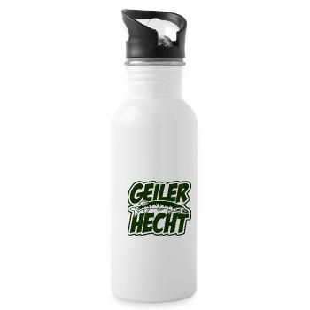 Geiler Hecht Witzig Papa Angler - Trinkflasche mit integriertem Trinkhalm - Weiß - Rechts