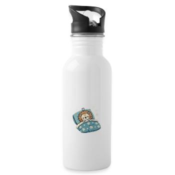 Lion Sleeping In Bed At Night Time - Trinkflasche mit integriertem Trinkhalm - Weiß - Rechts
