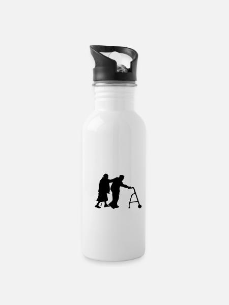 Opa Oma walker - Trinkflasche mit integriertem Trinkhalm - Weiß