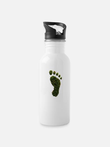 Ökologischer Fußabdruck - Trinkflasche mit integriertem Trinkhalm - Weiß