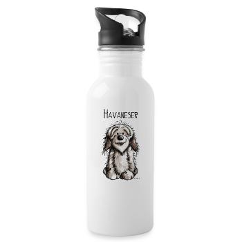 Fröhlicher Havaneser - Trinkflasche mit integriertem Trinkhalm - Weiß - Rechts