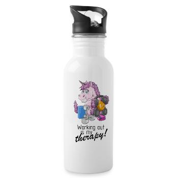 Fitness is my therapy sweet unicorn design - Water bottle with straw - white - Right