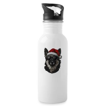 German Shepherd with Santa Hat - Water bottle with straw - white - Right