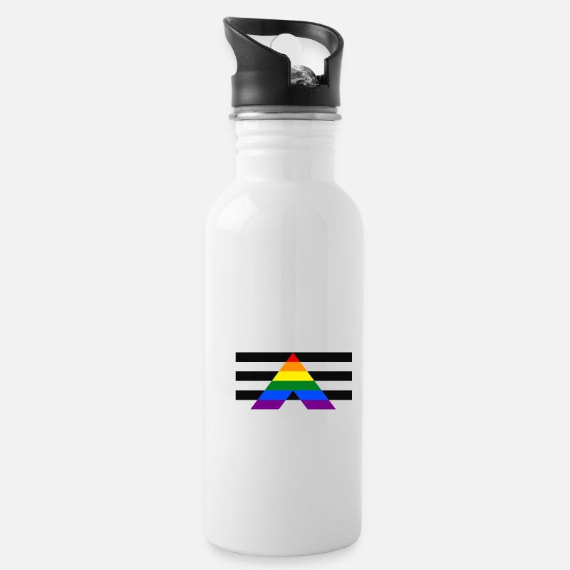 Straight Ally - Logo - Trinkflasche mit integriertem Trinkhalm - Weiß