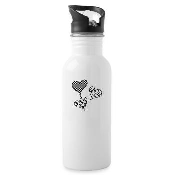 Herze in Schwarz Weiß - Trinkflasche mit integriertem Trinkhalm - Weiß - Rechts